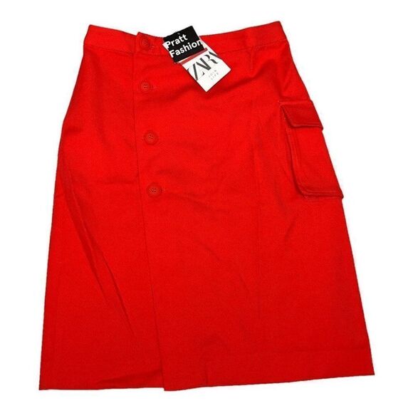 Zara Pratt Fashion Skirt WMNS XS Pencil Button Down Cargo Pocket Spring Bright - Picture 8 of 9